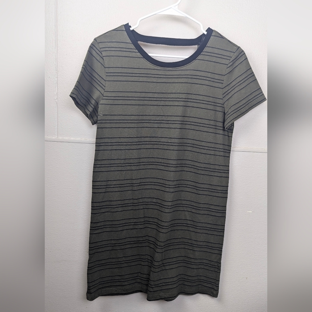 Army Green Stripped Open Back Shirt Dress Size S